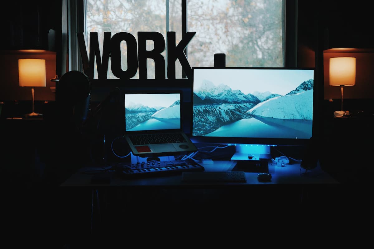 dark workspace for freelance copywriter